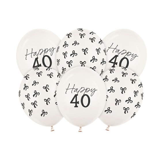 Narozeninové balónky s mašličkami “Happy 40”, 30 cm, 6 ks - Obr.1