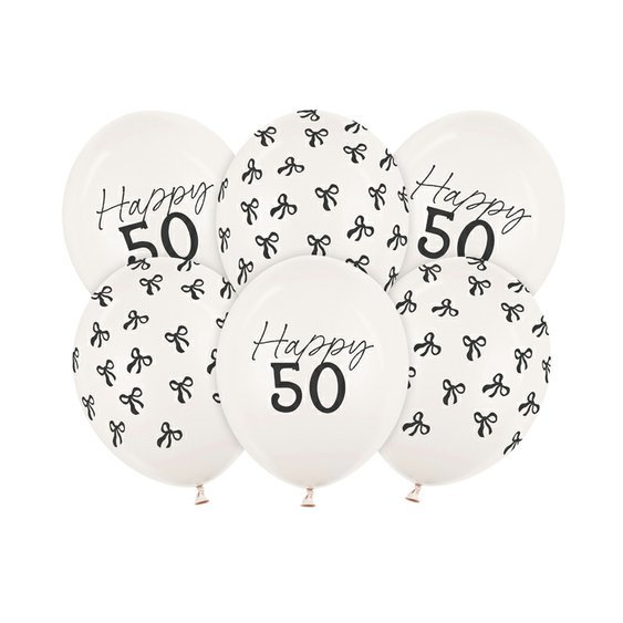 Narozeninové balónky s mašličkami “Happy 50”, 30 cm, 6 ks - Obr.1