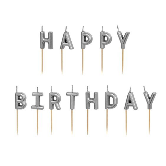 Narozeninové svíčky “Happy Birthday" STŘÍBRNÉ - Obr.1