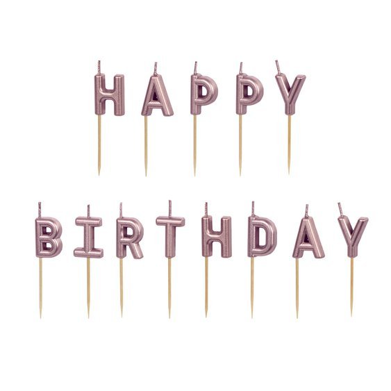 Narozeninové svíčky “Happy Birthday" RŮŽOVO-ZLATÉ - Obr.1