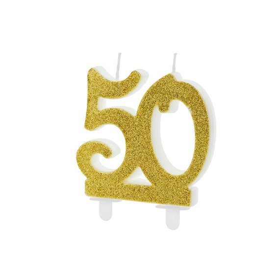 Svíčka na dort glitrovaná "50" ZLATÁ, 7,5 cm - Obr. 1