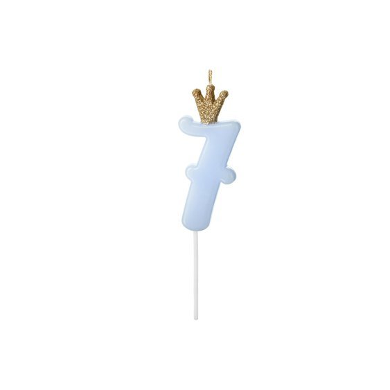 Svíčka na dort s korunkou “7” SVĚTLE MODRÁ, 9,5 cm - Obr.1