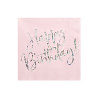 Ubrousky “Happy Birthday” SVĚTLE RŮŽOVÉ, 33x33 cm, 20 ks