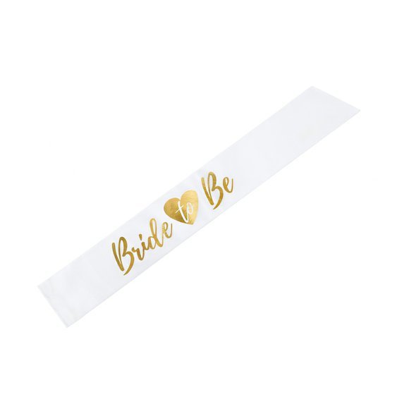 Šerpa “Bride To Be” BÍLÁ se zlatým nápisem, 75 cm - Obr. 1