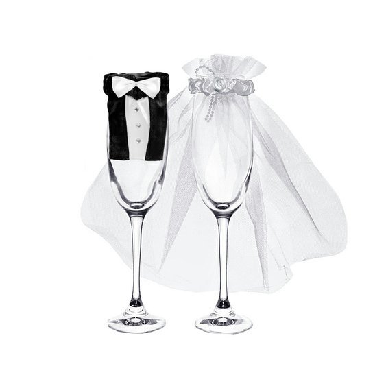 Oblečky na skleničky "Nevěsta a ženich" - Obr. 1