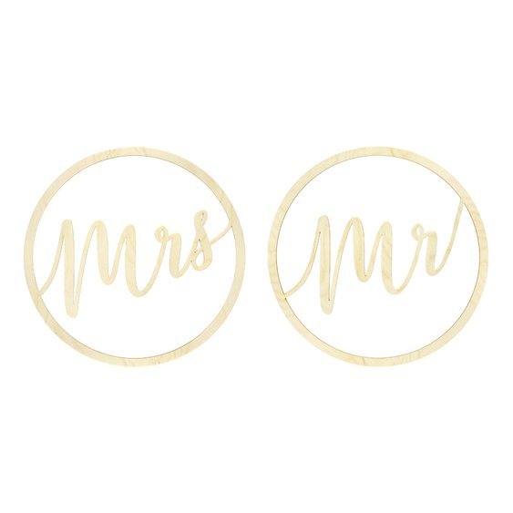 Dřevěný nápis “MR & MRS”, 2 kusy, 38 cm - Obr. 1